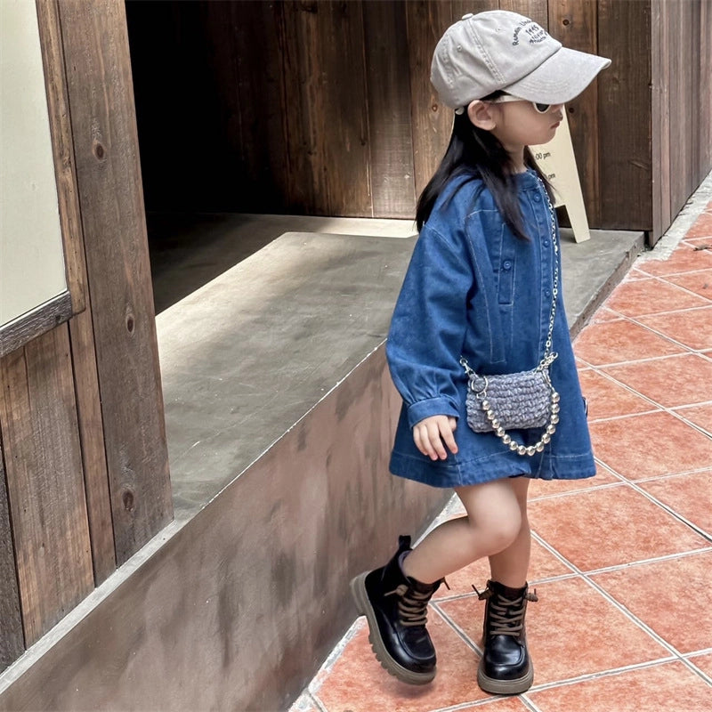 Kid’S Woolen Solid Color Elegant Classic Style Weave Square Open Shoulder Bag