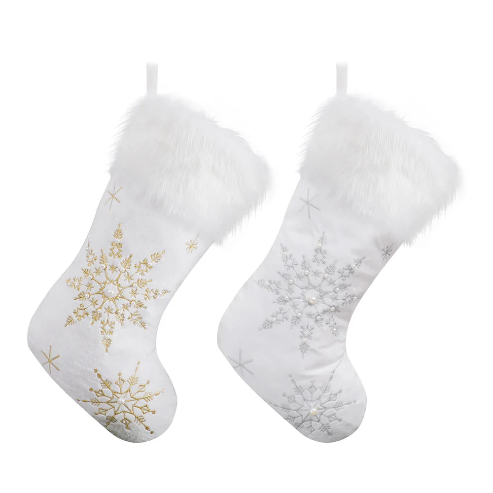 Gold and silver pearl flannel snowflake Christmas sock Christmas ornaments