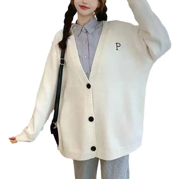 Churchf Churchf Wind Sweater Coat Women's Sheep Wool Winter New Wear Letters Embroidered Loose Knit Cardigan Top