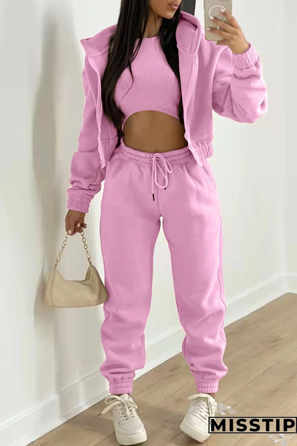 Orange Fashion Casual Solid Cardigan Vests Pants O Neck Long Sleeve Three-piece Set