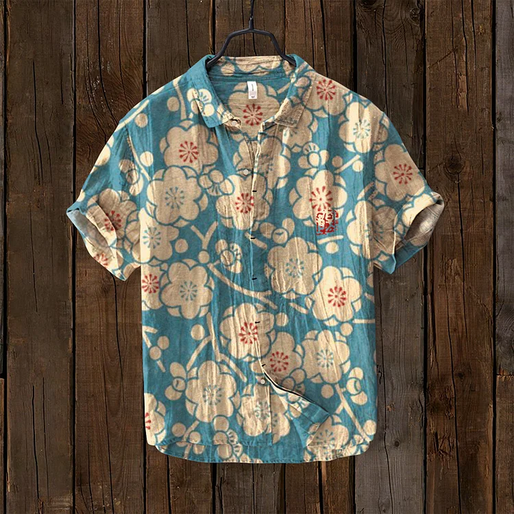 Cherry Blossoms Japanese Art Print Linen Blend Cozy Shirt