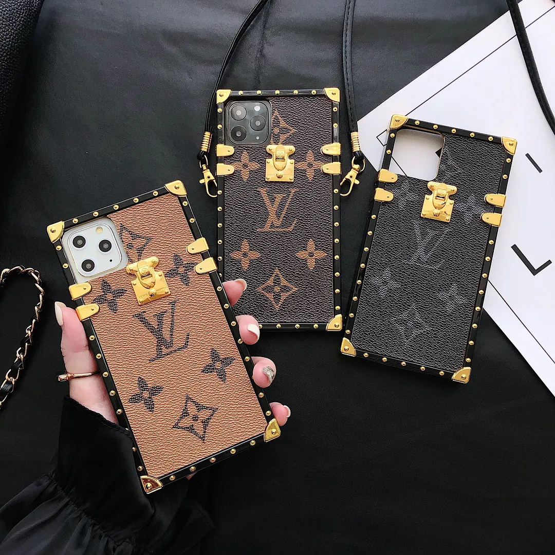 Glamorous LV Canvas Leather Apple iPhone Crossbody Case Samsung Galaxy Trendy Cover