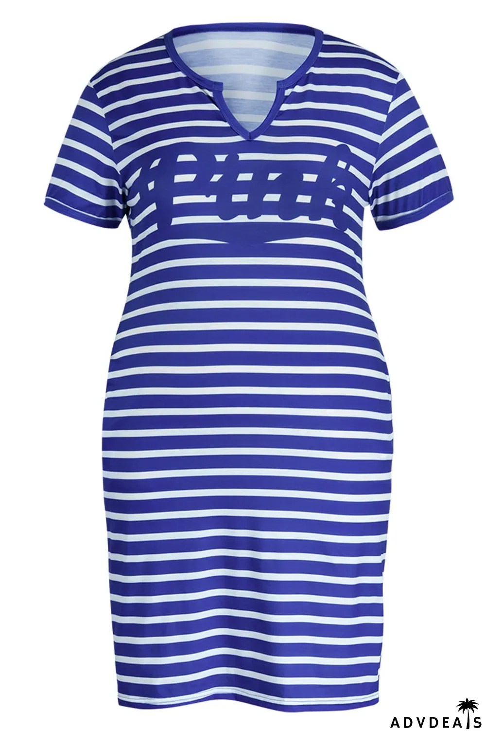 Red Casual Striped Print Patchwork V Neck Straight Plus Size Dresses