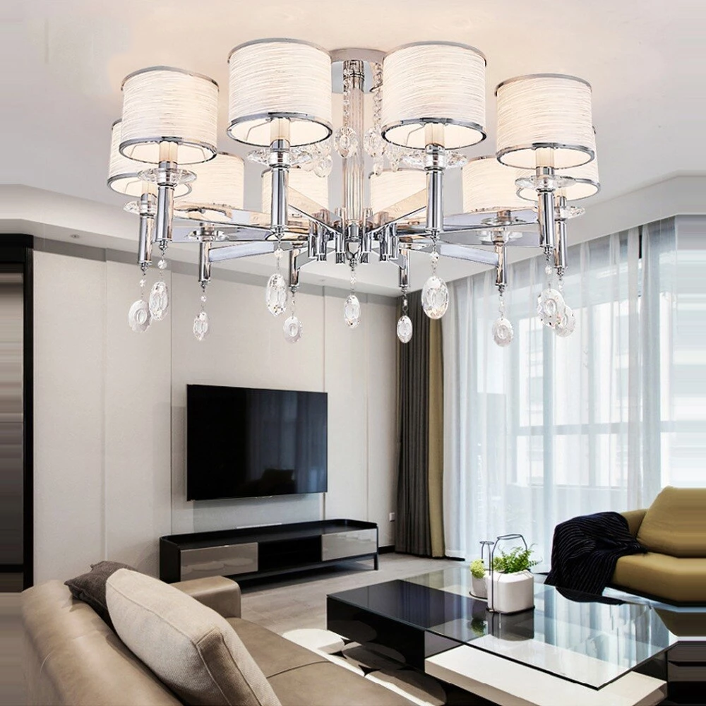 Led E14 Postmodern Iron Crystal Fabric Chrome LED Lamp.LED Light.Pendant Lights.LED Pendant Light.Pendant Lamp For Foyer