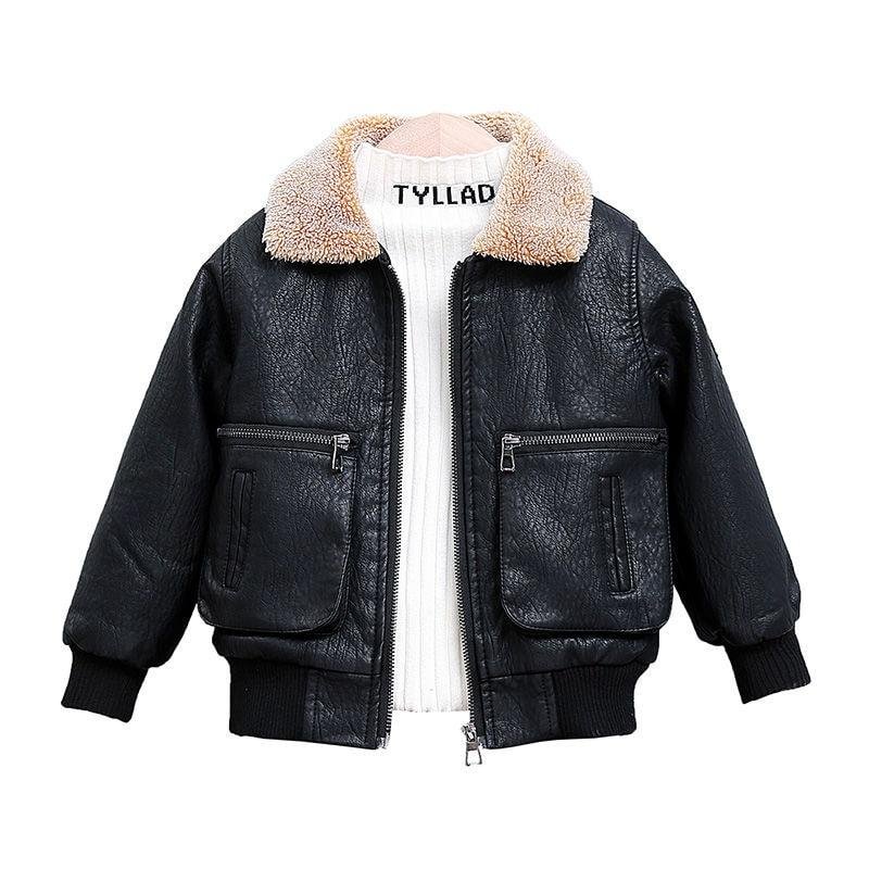 INS HOT Baby boys' cotton-padded jacket 0-11 years children's thick pu jacket Plush thick leather jacket kids winter jacket