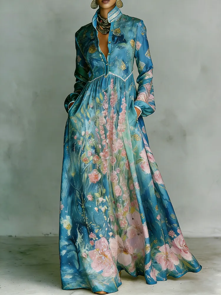 Women's Printed Elegant Romantic Vacation Medium Sleeve Maxi Dress