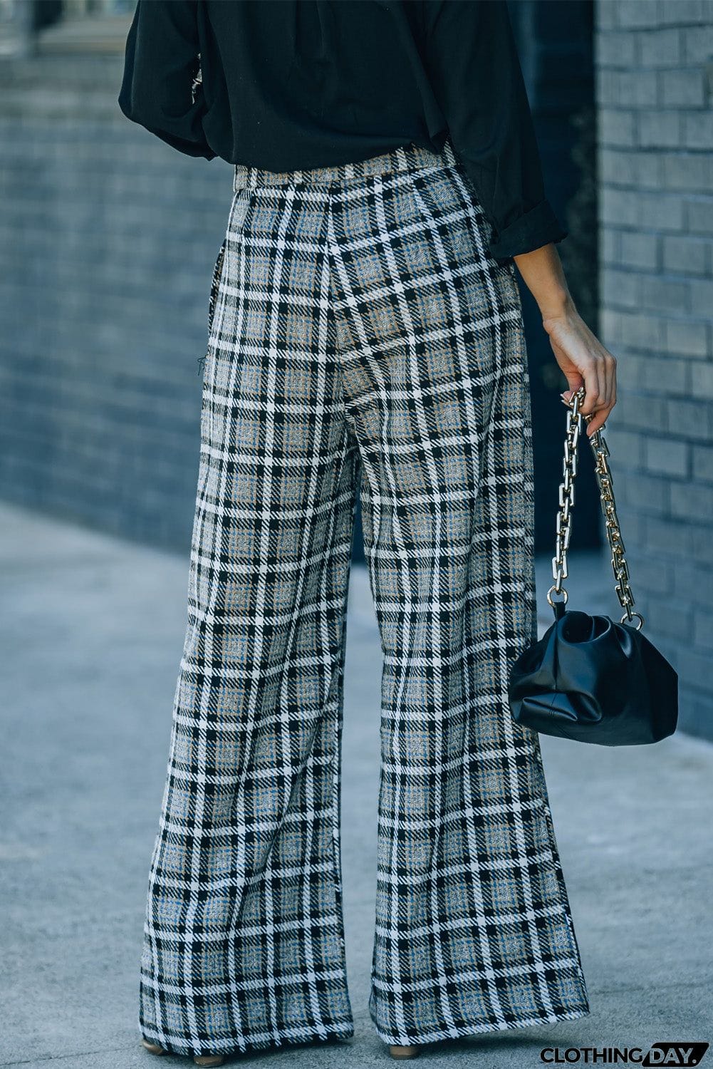 Plaid Tweed Wide Leg Pants