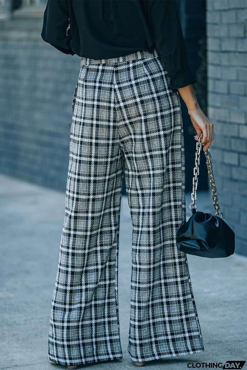 Plaid Tweed Wide Leg Pants