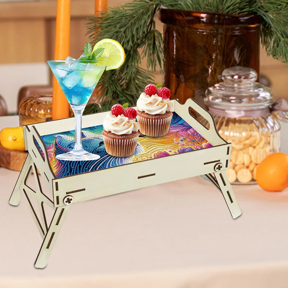 5D DIY Butterfly-Kitten Diamond Painting Serving Tray with Handle for Home Decor