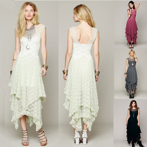Vintage Hippie Boho People Embroidery Floral Maxi Lace Crochet Party Long Dress - BlackFridayBuys