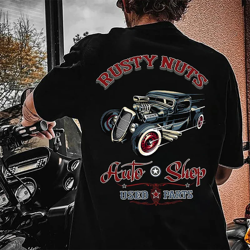 RUSTY NUTS AUTO SHOP Classic Car Print Men's T-shirt