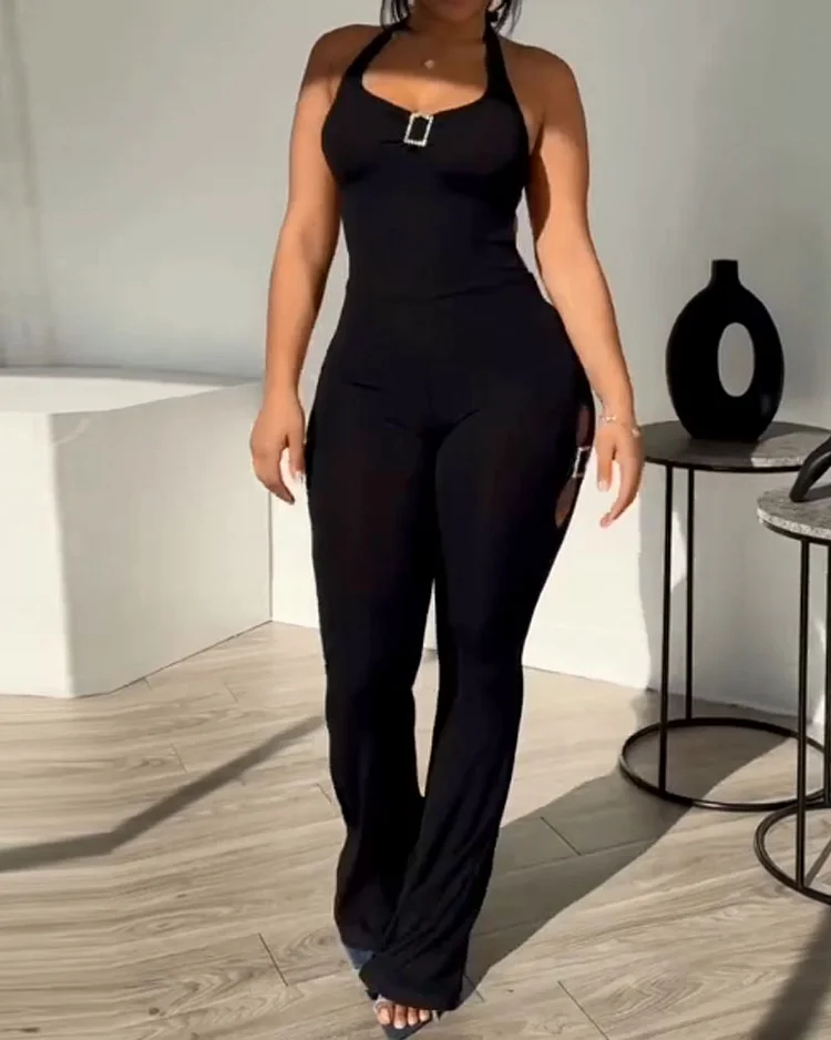 Women's solid color slim jumpsuit