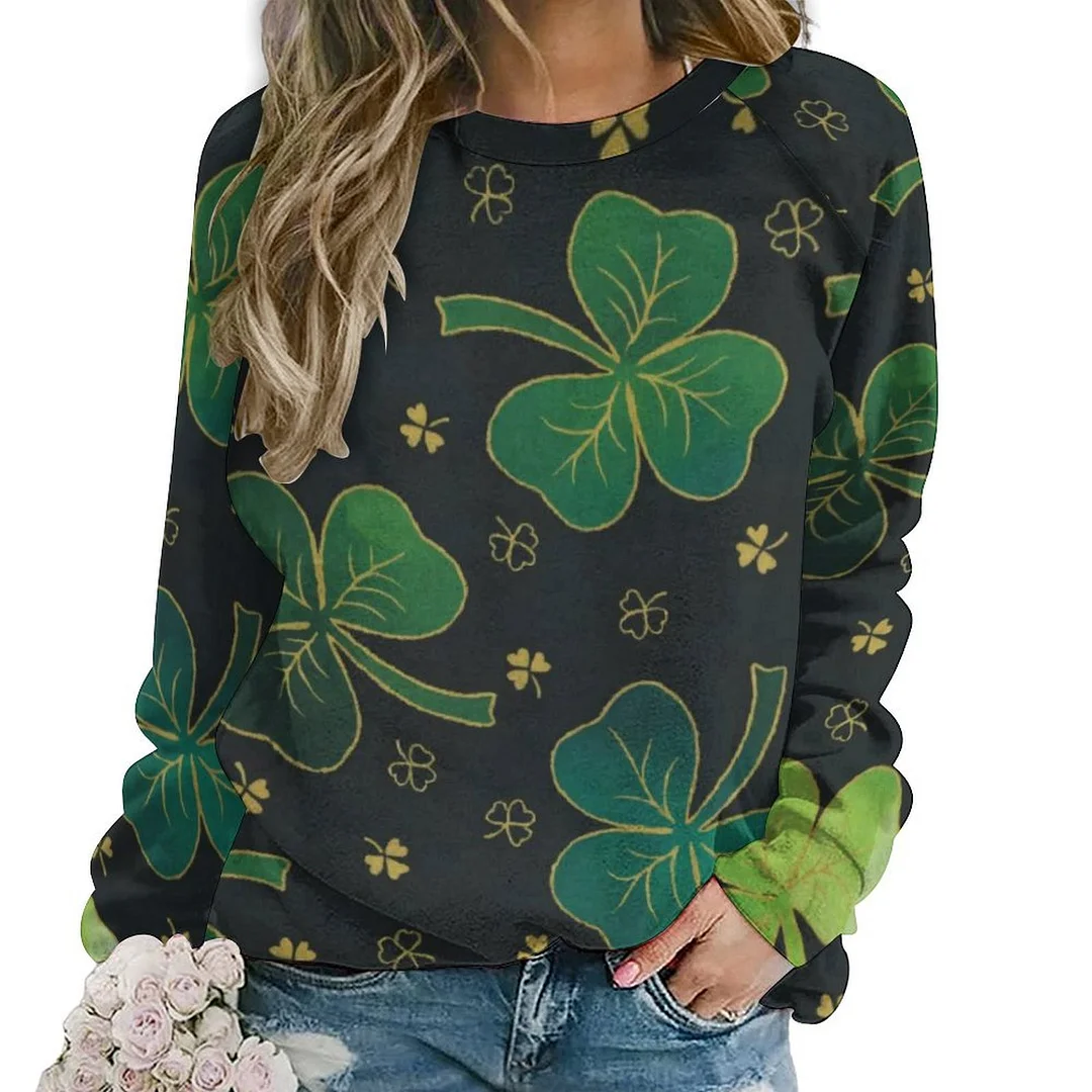 Printed Long Sleeve Casual Sweatshirt for  Women and Men Unisex Pattern St. Patrick's Day, Green, Clover, Lucky