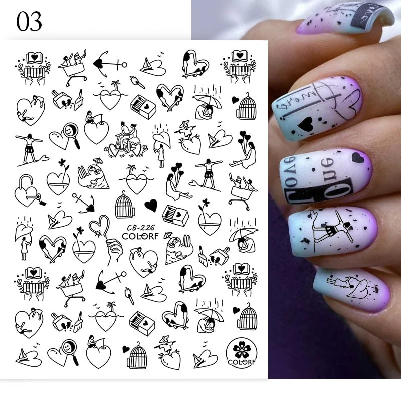 1PC Abstract Face 3D Nail Stickers Geometry Lines Love Letter Slider For Nails Gel Polish Decals For Manicures Decoration-Nail Inspo