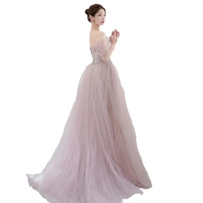 Brownm Engagement Dress Can Usually Wear Spring Wedding Toasting Bridal Small French Evening Dress High-End Shoulder
