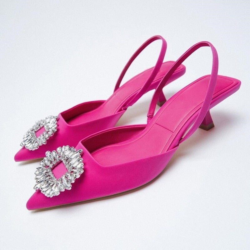 Women's Sandals Rose Pink Wedding Shoes Pointed Sequined Exposed Documentary Shoes Low-heeled Shoe New Arrival 2021 Summer Shoes