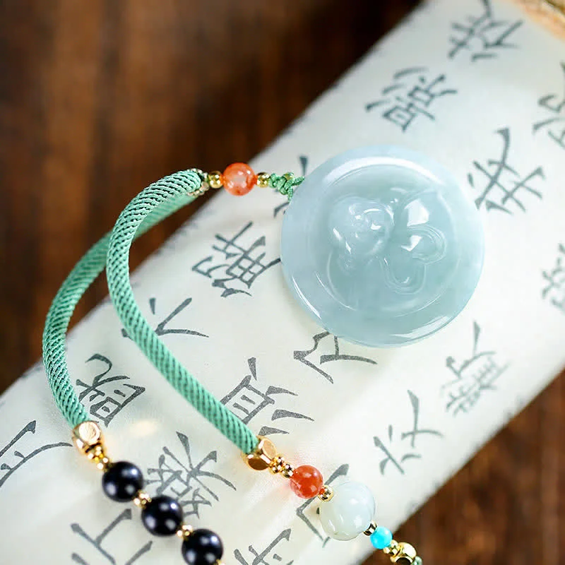 925 Sterling Silver Buddha Round Jade Prosperity Necklace Pendant