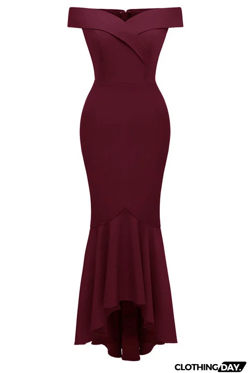 Dark Navy Off-the-shoulder Ruffled Prom Dress