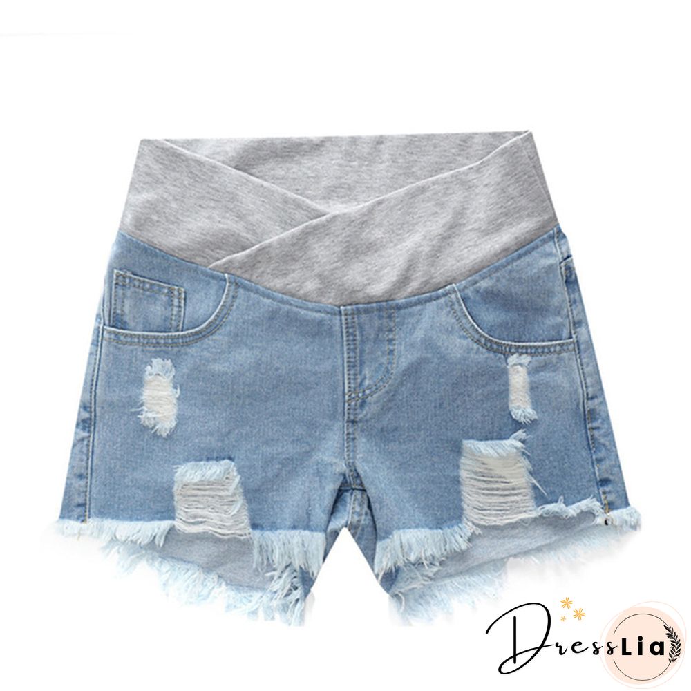 Pregnant Women's Ripped Hole Loose Denim Maternity Shorts Summer Casual Belly Clothes