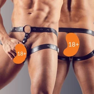 pornhint Pornhint Crotchless backless harness slip BDSM chastity men, penis lingerie leather look, men's hip belt bondage lingerie fetish thong