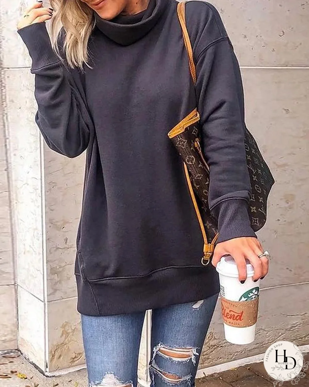 Cotton Casual Turtleneck Plus Size Sweatshirt