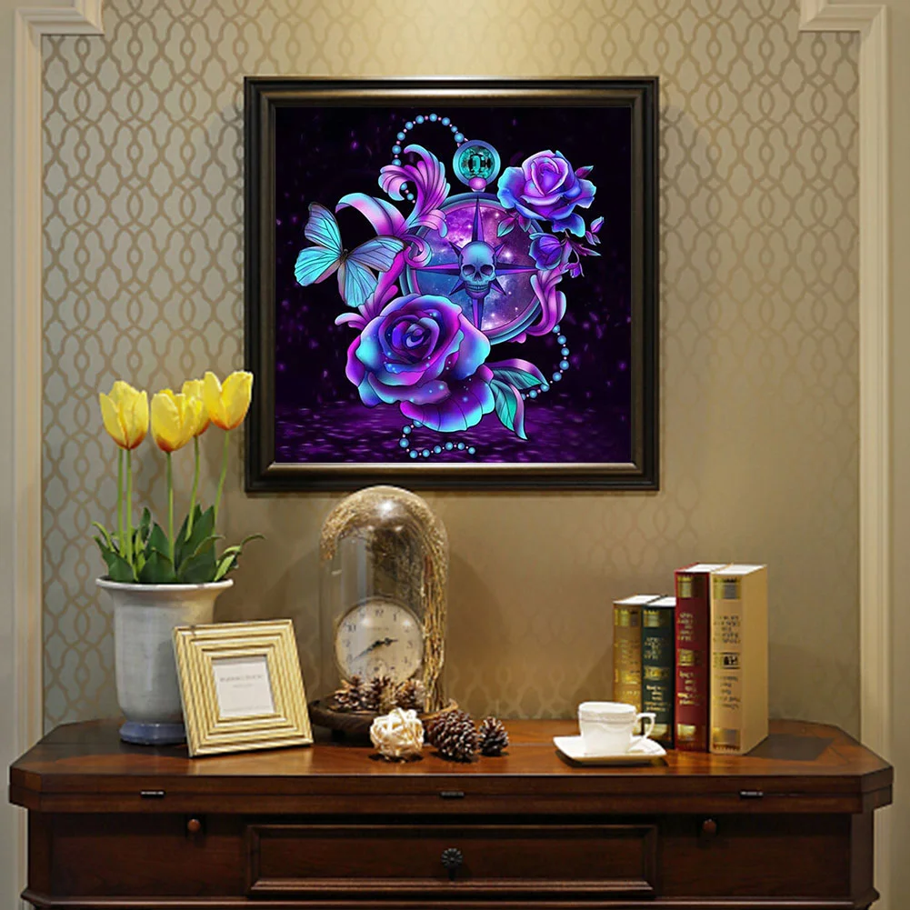 5D DIY Diamond Painting Kits Full Square Drill Skull Purple Rose Mosaic Picture