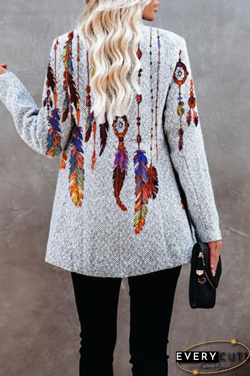 Printed Long Sleeve Pockets Coat