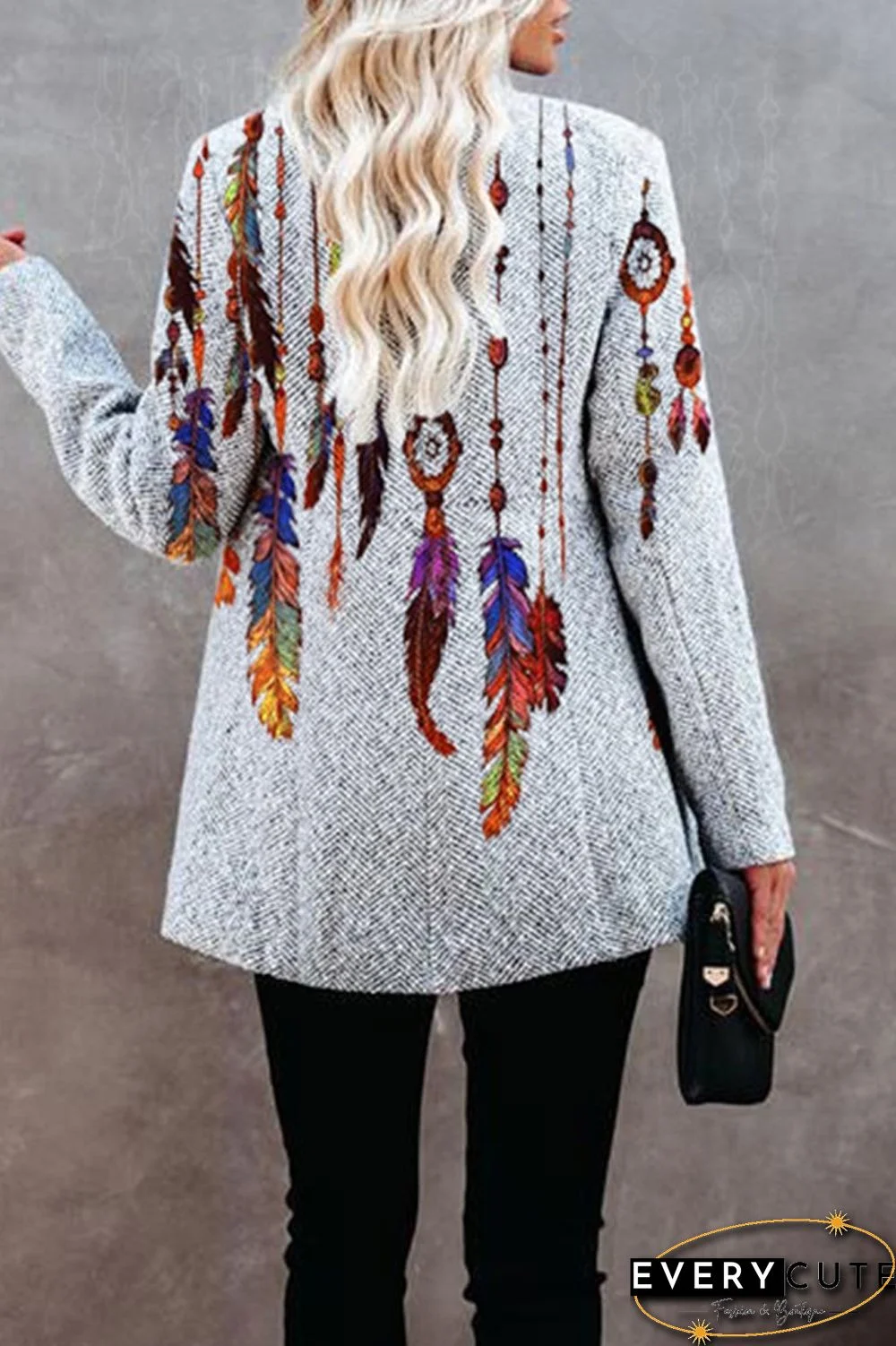 Printed Long Sleeve Pockets Coat