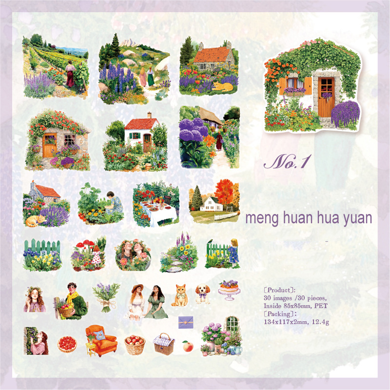 PET Sticker - Always Romantic Series Vintage Plant Flower Garden Landscape 