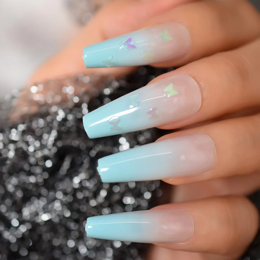 Extra Long Ballerina Faux Ongles White Hypotenuse Line Decorative French Nail Art Tips Nude Pink Base Manicure Tip 24-Nail Inspo