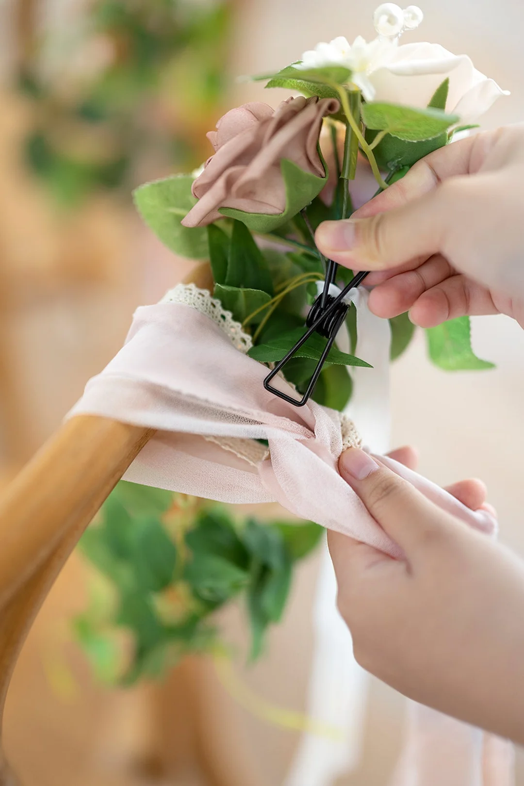 Wedding Aisle Decoration Pew Flowers in Dusty Rose & Cream