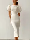 Urban Puff Sleeves Sexy Slim Solid Color Midi Dress