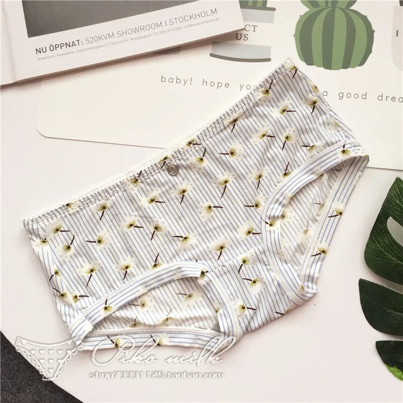 Billionm Colors Ice Silk Printing Cute Students Low Waist Cartoon Plaid Women's New Underwear Lolita Fruit Animal Fashion Panties Bow