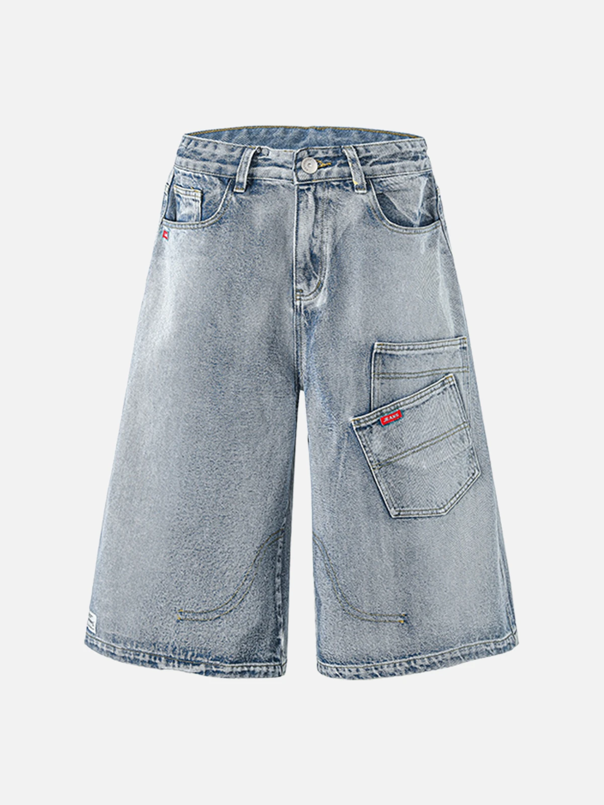 Blue Act Chic Stacked Pocket Washed Longline Jorts Front