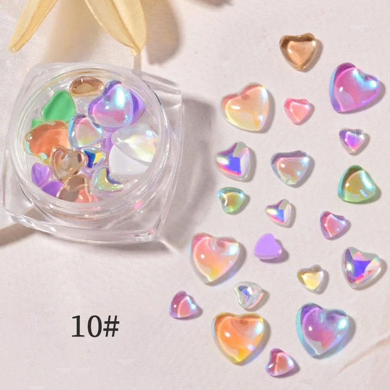 Candy Colors Mixed Size Love Heart Design 3D Nail Art Decoration Glass Crystal Beads AB Rhinestones DIY Flatback Acrylic Stones-Nail Inspo