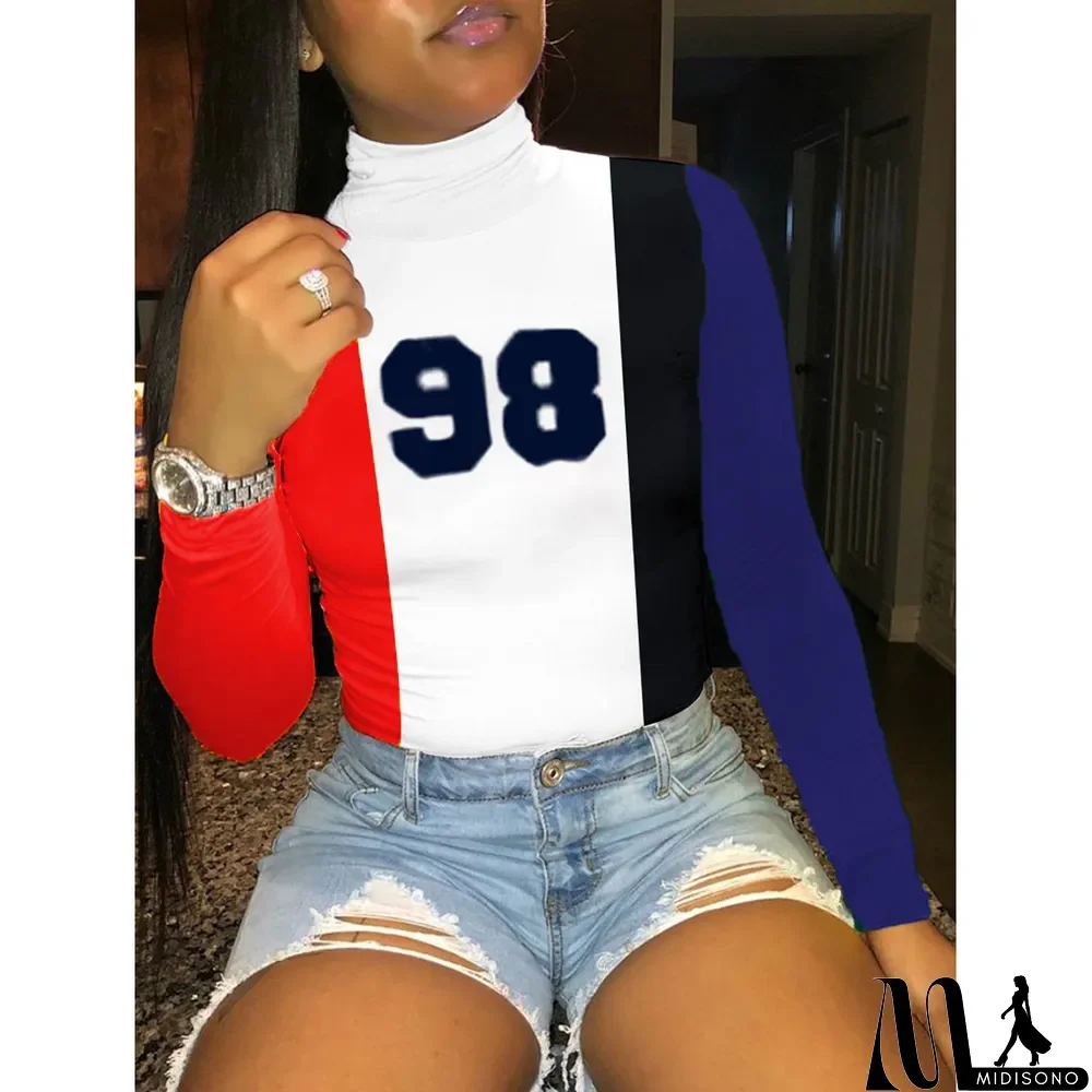 MidiSono - Plus Size Turtleneck Long Sleeve Pullover Tops