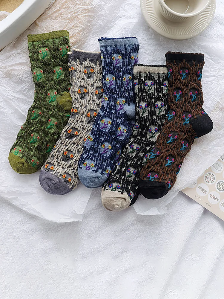 100% Cotton Preppy Style Women Socks 5 Pairs