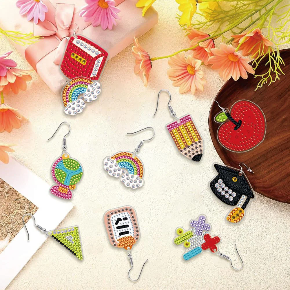 12 Pairs Stationery DIY Diamond Art Earring Double Side Diamond Painting Earring