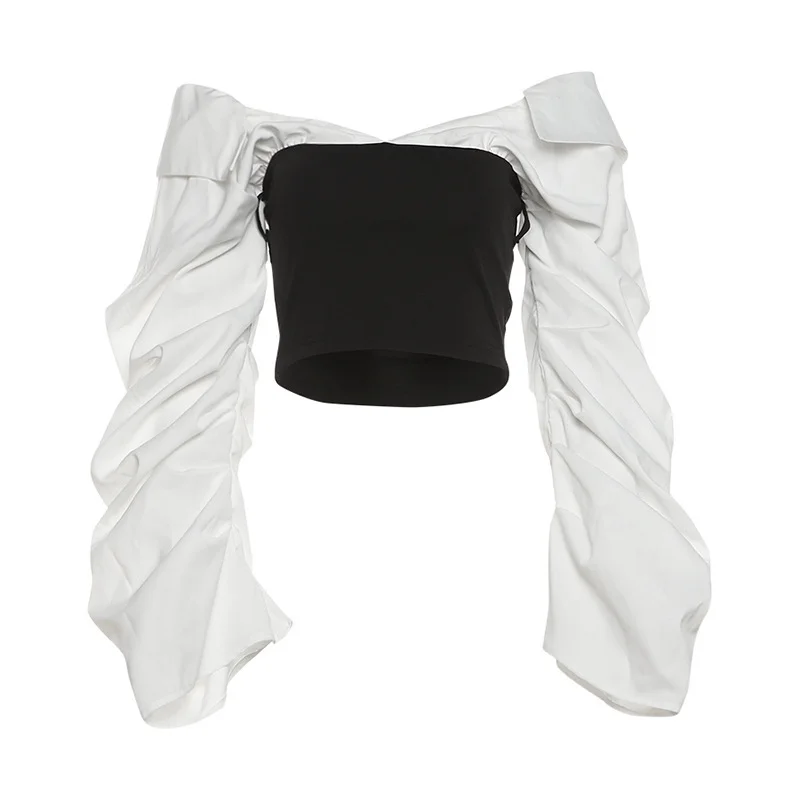 Churchf Autumn 2024 New Women's Clothing Sexy Body-Scuffed Shoulder-Collision To Receive Waist-Clothed Umbilly Tops