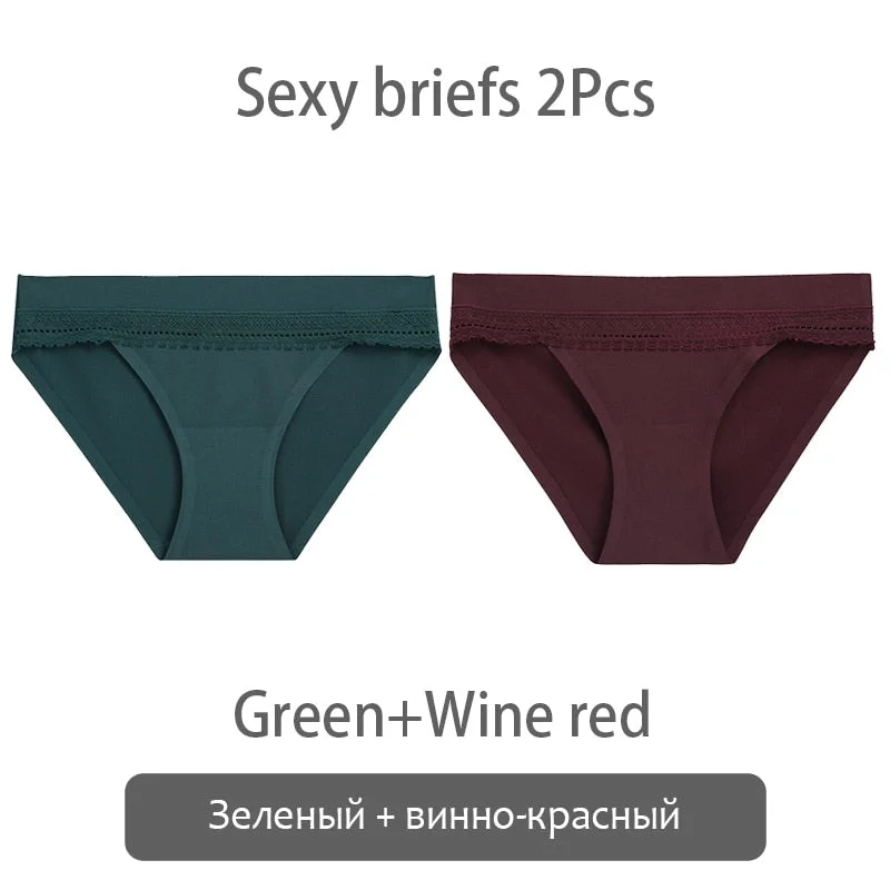 FINETOO 2Pcs/set Lace Panties Women Silk Underwear M-XL Smooth Panty Comfortable Girls Underpants Sexy Briefs 6 Colors Lingerie