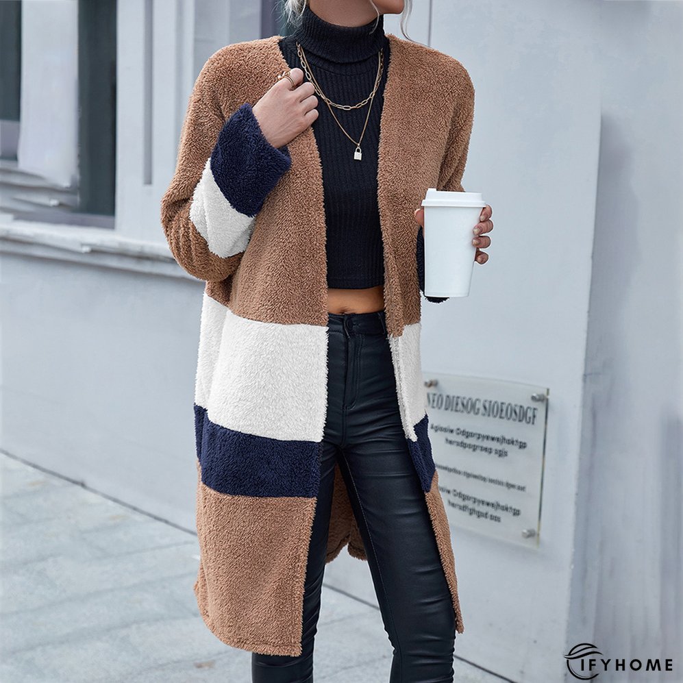 Woolen Cloth Color Matching Casual Loose Mid-length Ladies Coats | IFYHOME