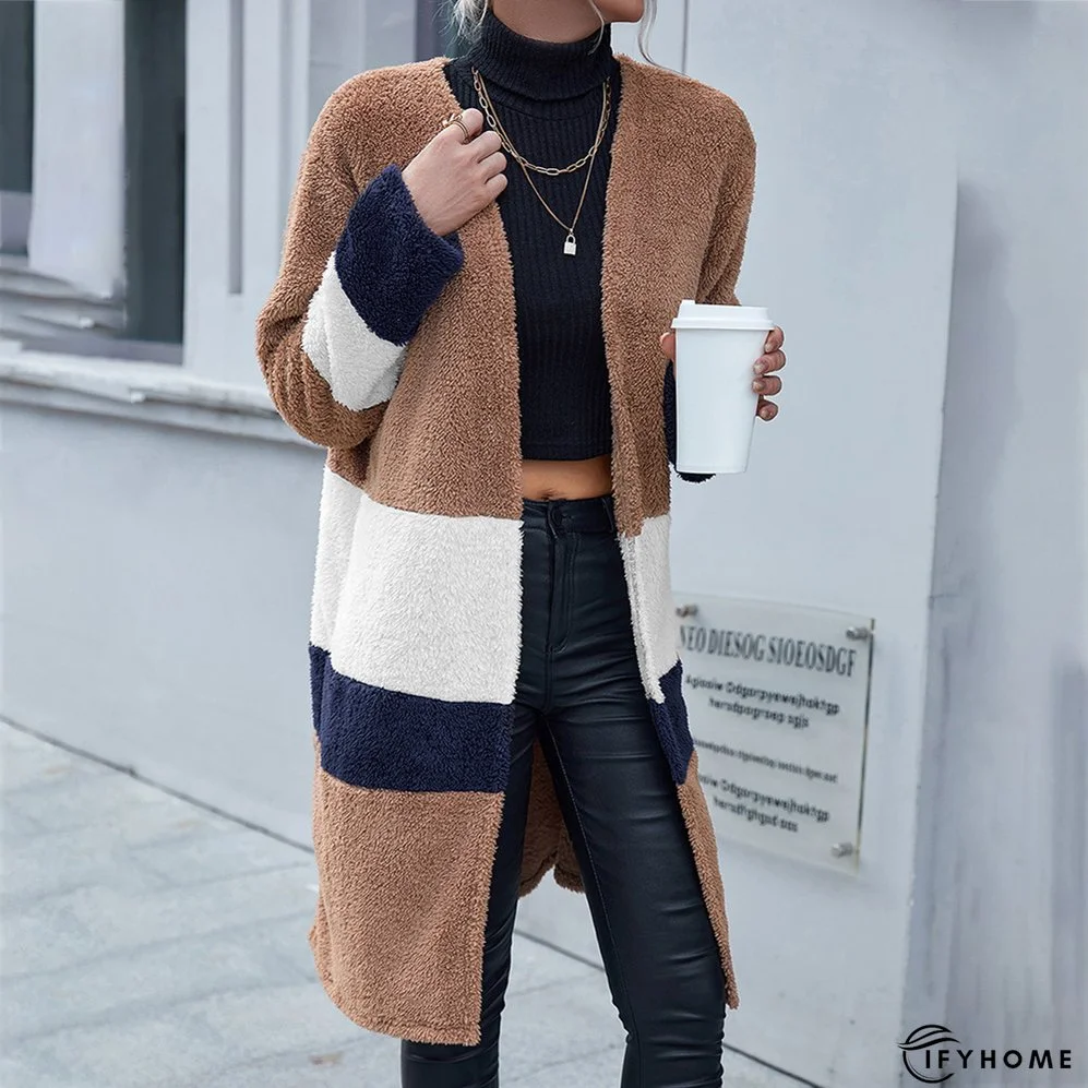 Woolen Cloth Color Matching Casual Loose Mid-length Ladies Coats | IFYHOME