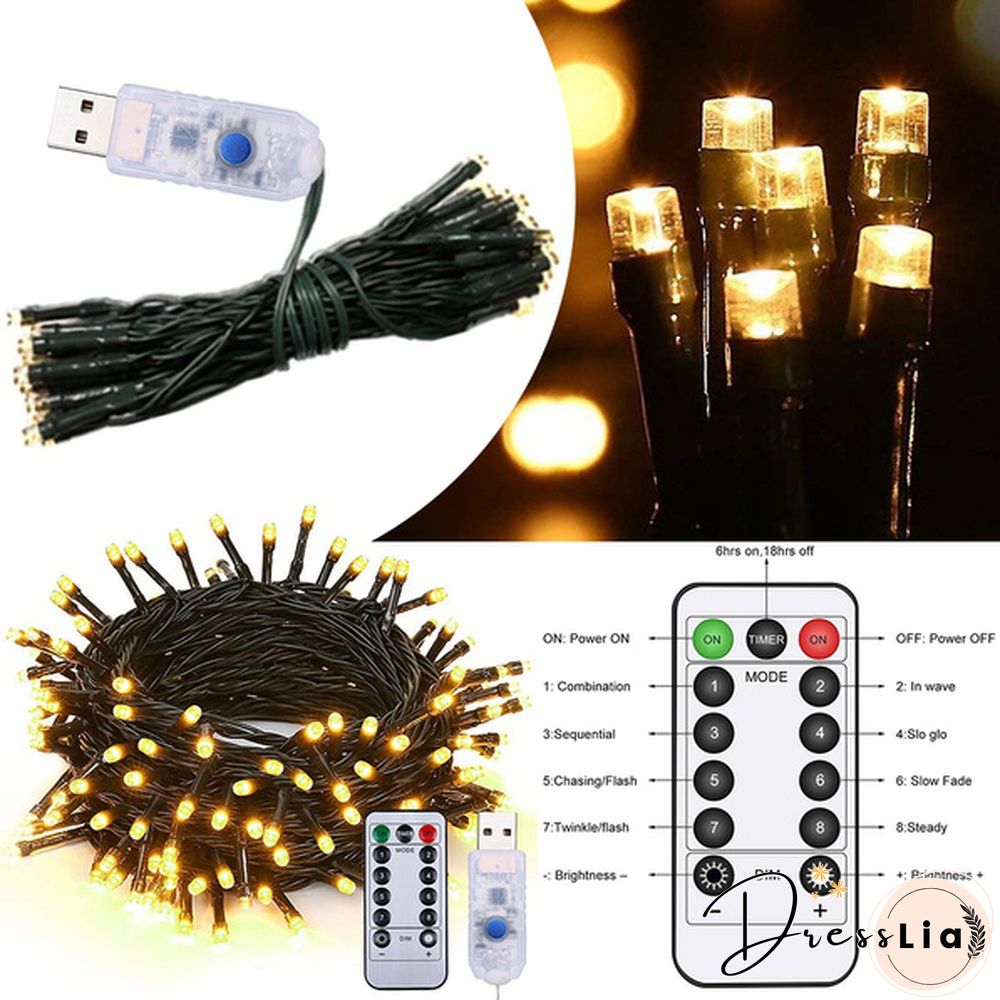 5M 50LEDs 10M 100LEDs LED String Lights Green Wire Remote Control USB Operated Timer Dimmable 8 Modes Fairy Twinkle Christmas Tree Lights Waterproof Starburst Lights for Christmas Birthday Bedroom Corridor Patio Wedding