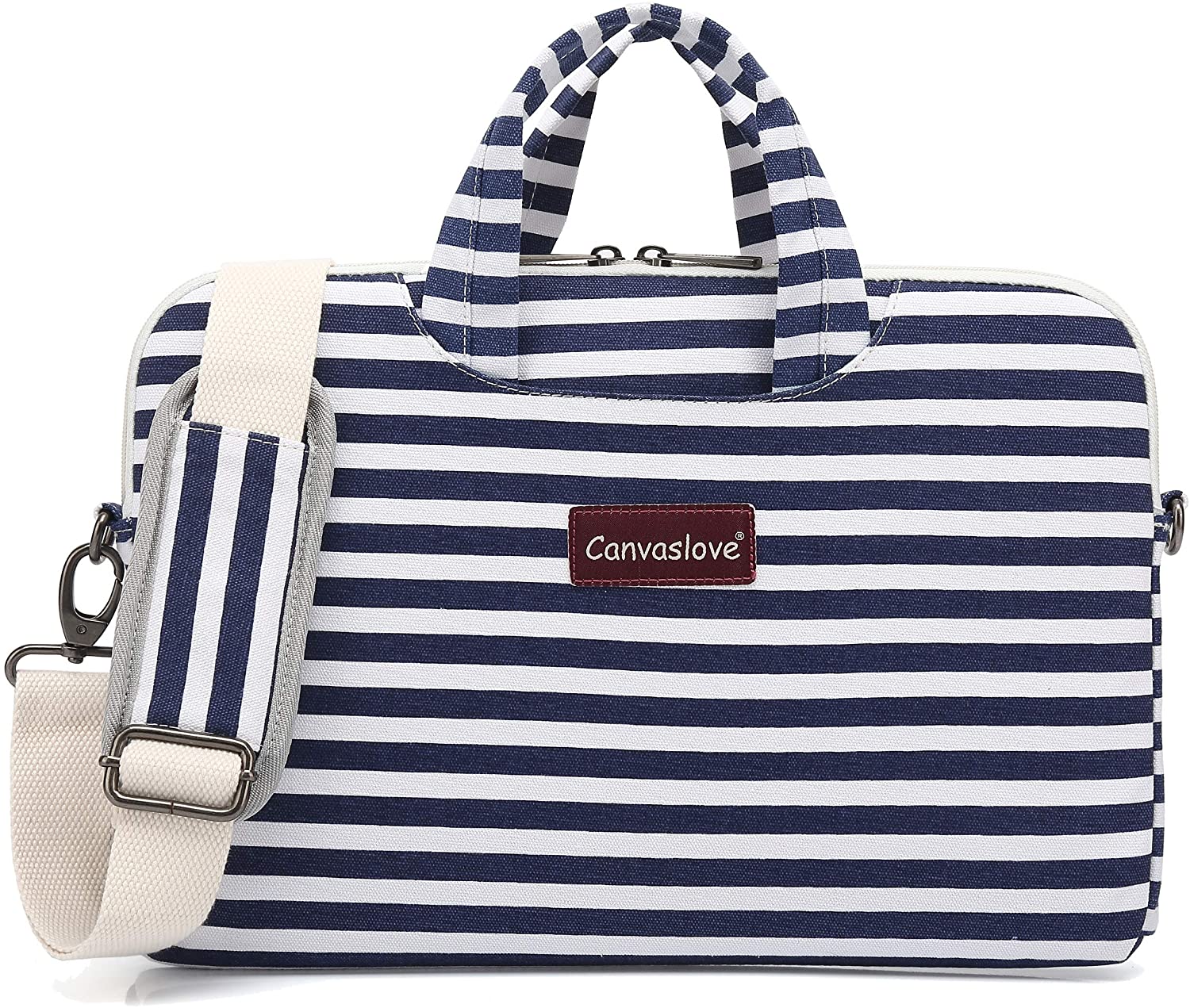 Canvaslove Navy Stripe Pattern Water Resistant Laptop Shoulder