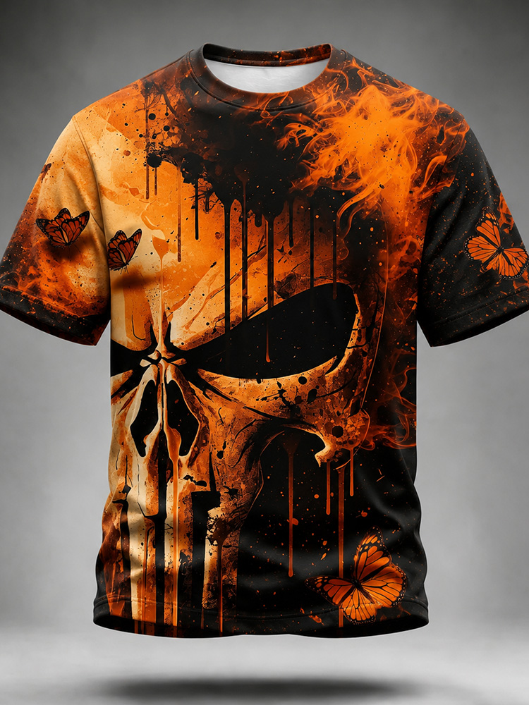 Men's Halloween Skull And Butterfly Art 3d Printed Casual T-shirt artswardrobe