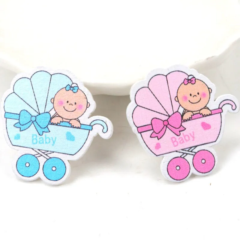 Blue/Pink Baby Series Pattern Scrapbooking Craft DIY Wood For Handmade Sewing Home Kids Birthdays Party Decorations 20pcs 35mm