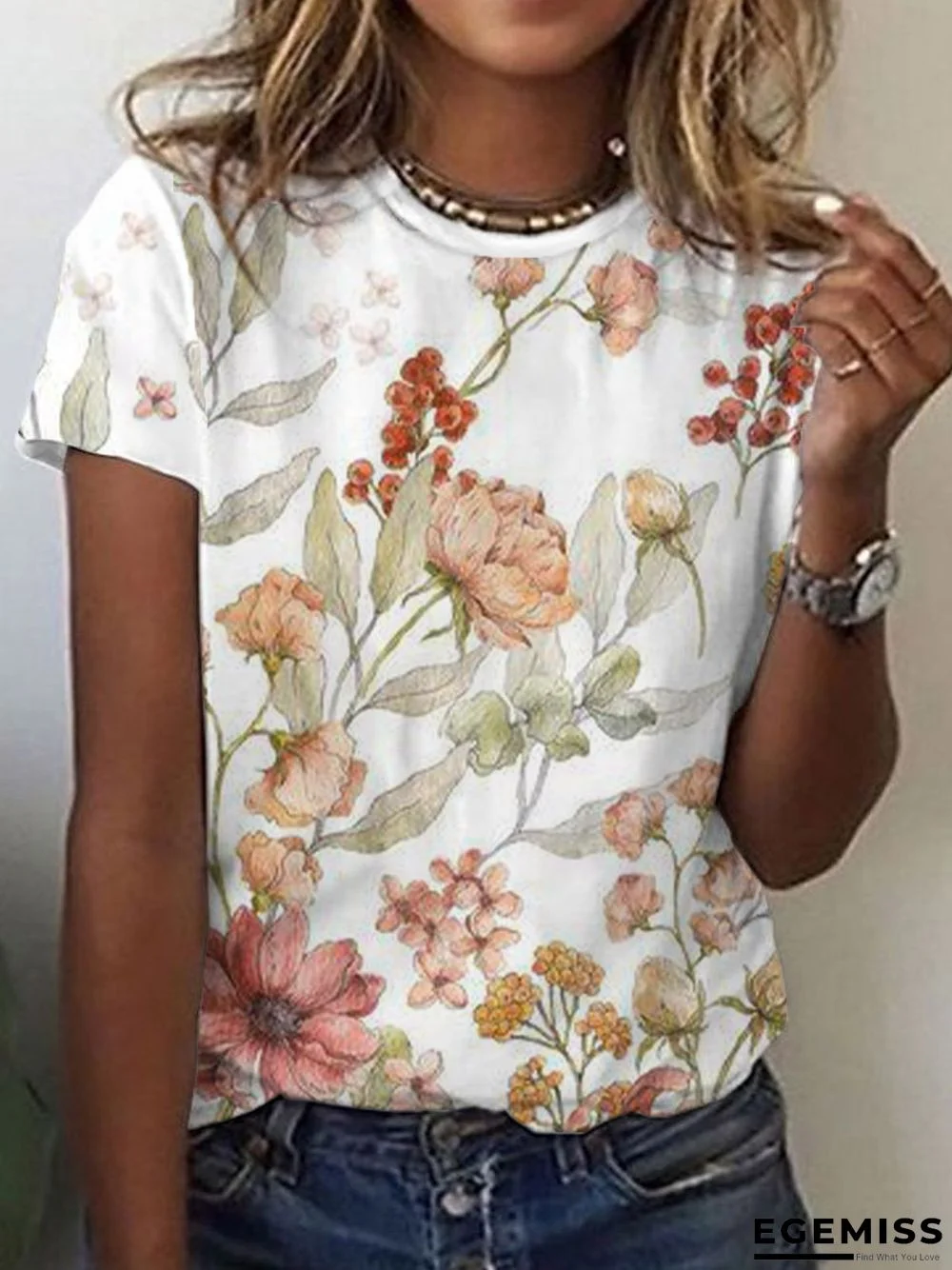 Short Sleeve Floral Printed T-shirt | EGEMISS