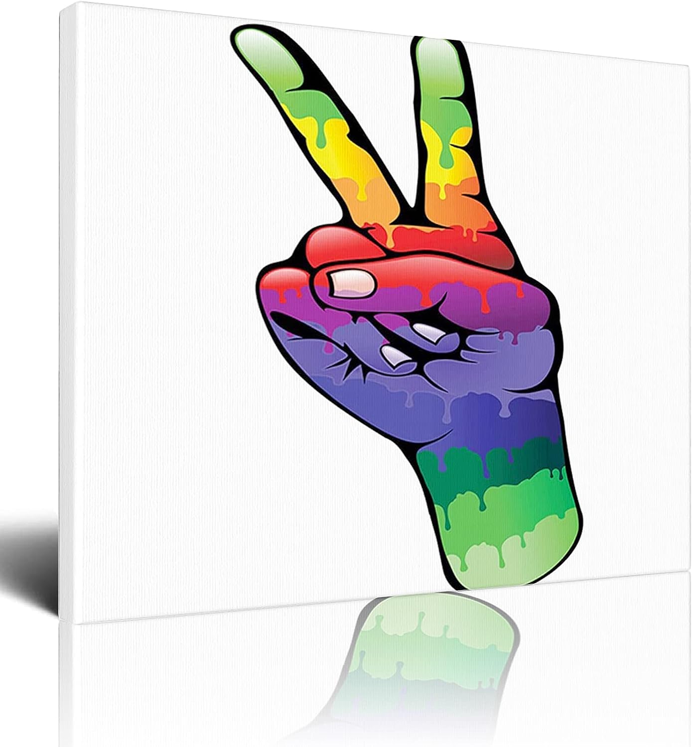 Groovy Canvas Wall Art Bedroom,Hand Peace Love Sign in Rainbow Colors,Wall Decor Canvas Pictures Artwork for Living Room Bathroom Home Office Decoration Canvas Prints,Multicolor - 16x20 Inch 16x20 Inch