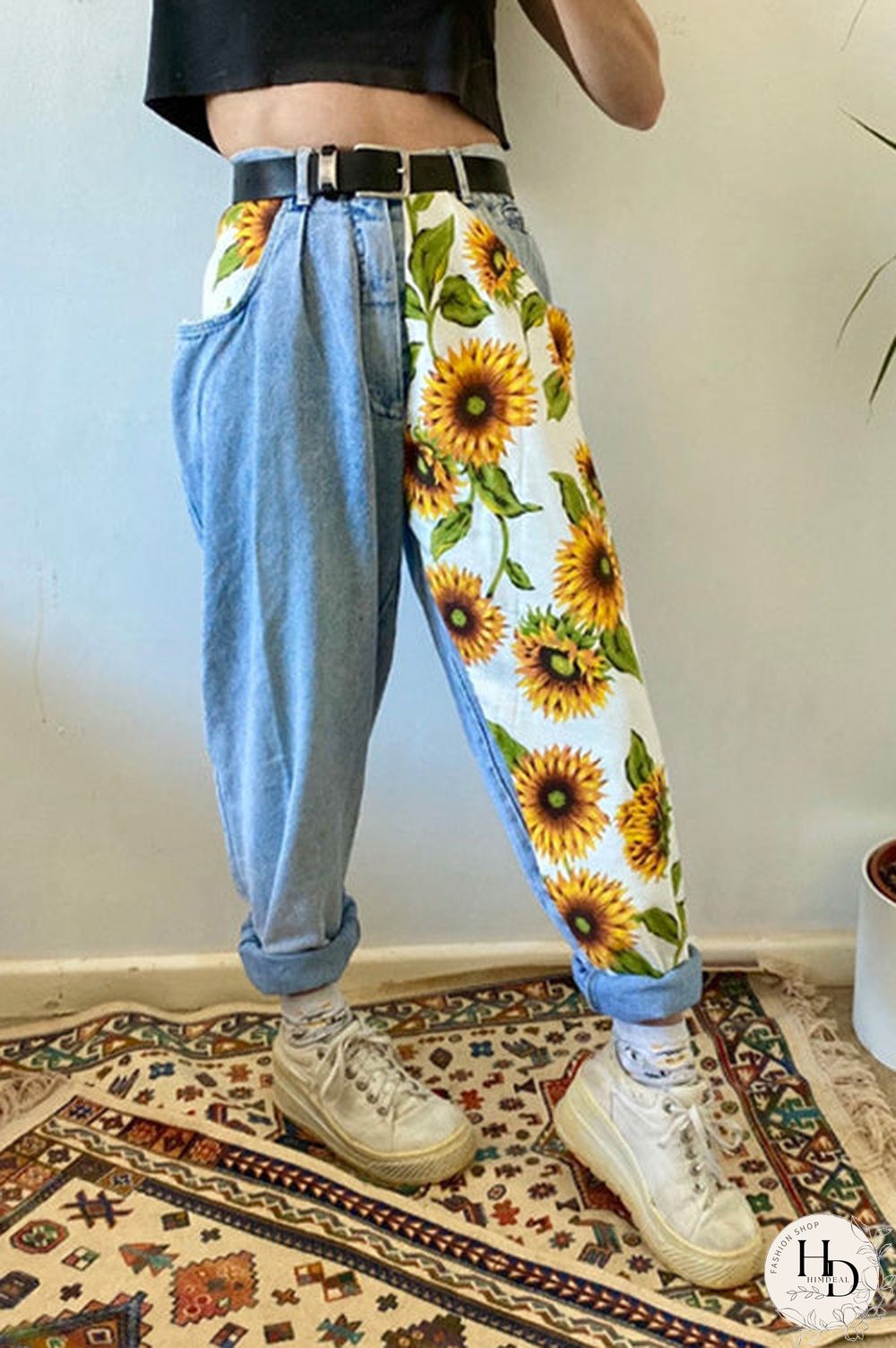 Sunflower Patchwork Mom Jeans
