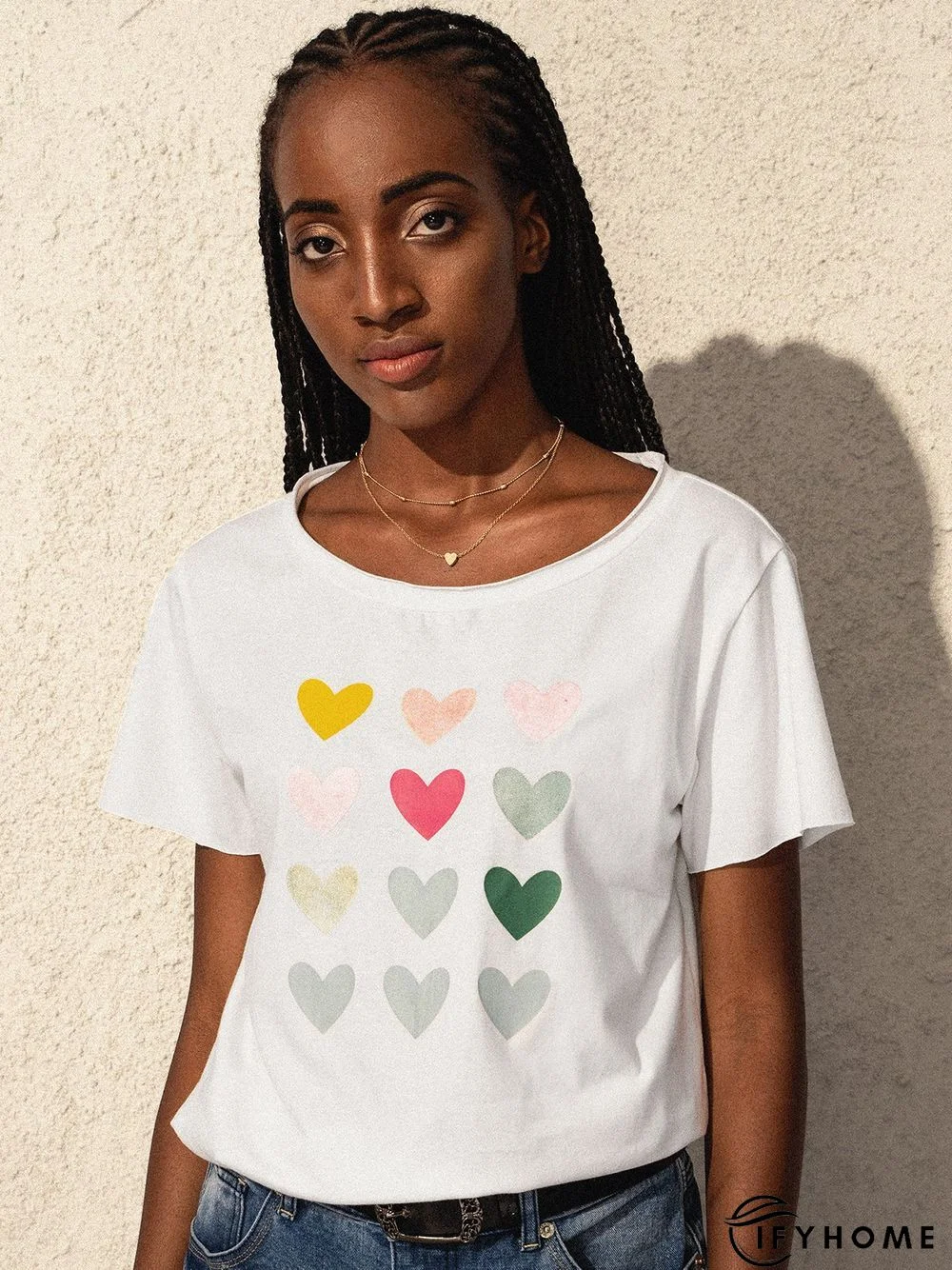 Casual loose summer short sleeve love print T-shirt | IFYHOME